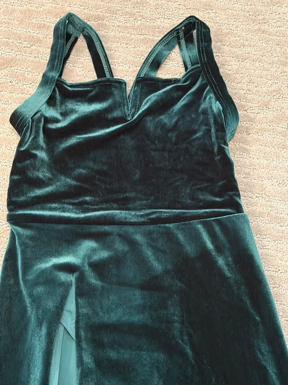 Weissman Elite “No Fool” Green Velvet Midi Dress with Side Slit. Size MC.